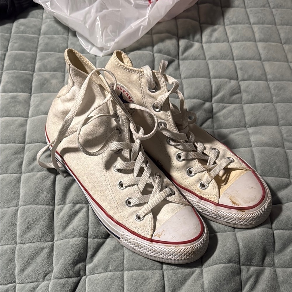 Converse Off-White High-Tops with Red Trim
